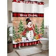 thumbnail image 4 of Merry Christmas Words on Red Check No Hooks Shower Curtain with Snap in Fabric Liner Set, Winter Snowman Shower Curtains Waterproof Bathroom Curtain with See Through Top Window, 72x72 Inch, 4 of 6