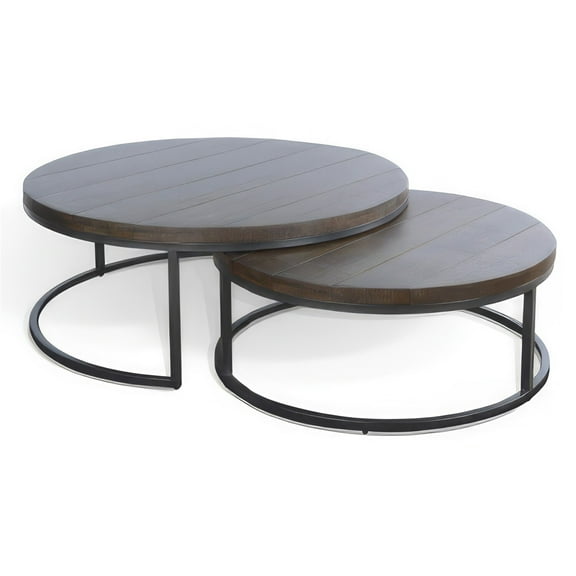 Rena 2 Piece Nesting Coffee Tables- Dark Brown Mahogany- Black Metal