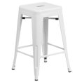 thumbnail image 1 of 24'' High Backless White Metal Indoor-Outdoor Counter Height Stool with Square Seat, 1 of 9