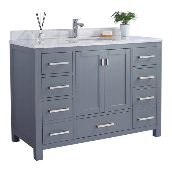 Laviva Wilson 48" Wood Cabinet with Carrara Marble Countertop in Gray/White