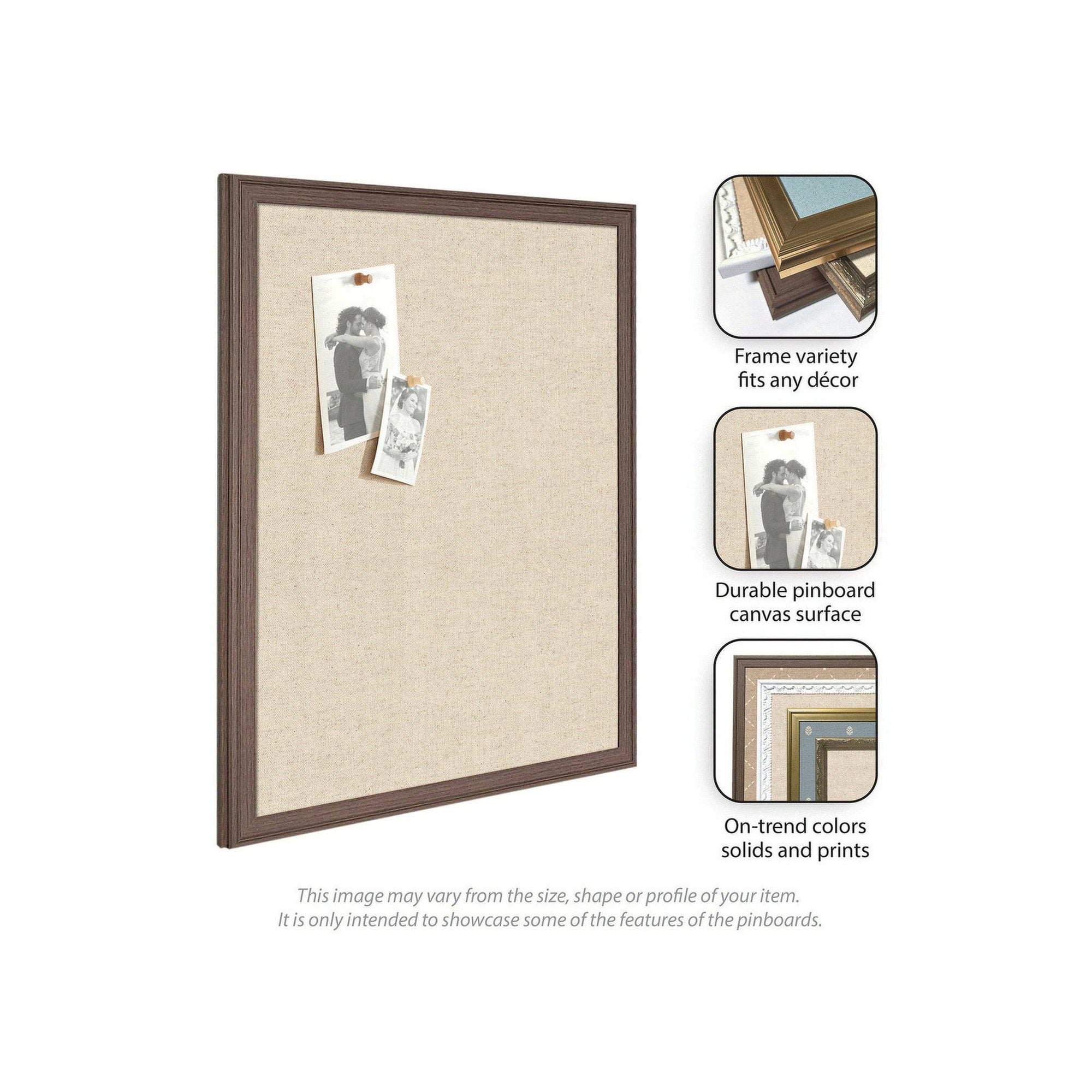 Kate and Laurel Framed Fabric Pinboard 28 x 22, Neutral Weave Printed Linen Decorative Bulletin Board for Use as a Vision Board or Wall Organization, Accent Bronze Narrow Frame