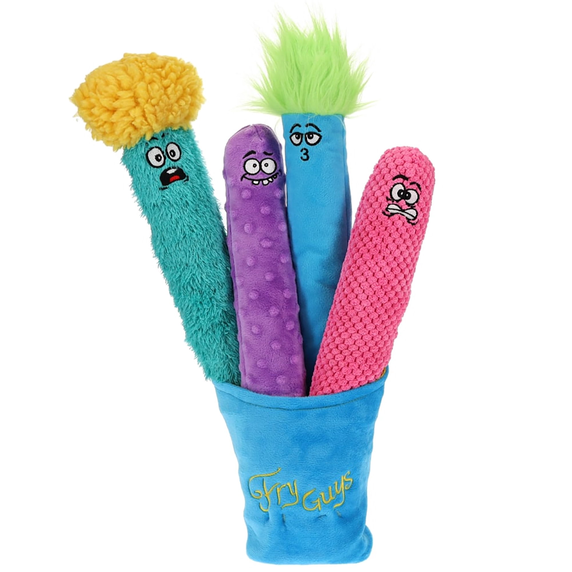 GURU Pet: Fry Guy: 5 Piece Set - Large - 4 Plush Dog Toys w/ Holder, Squeaks & Crinkles, Fry Shape Characters, Durable Fabric, Chew-Fetch-Thrash-Play