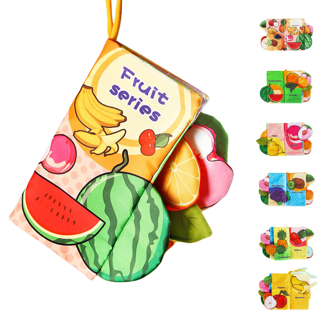 EazyTech Soft Cloth Baby Books 0-6-12-18 Months 3D Chewable Fabric Book with Crinkle Sounds, Educational Toy for Infant Development, Machine Washable & Tearproof Soft Activity Book(Fruits Series)
