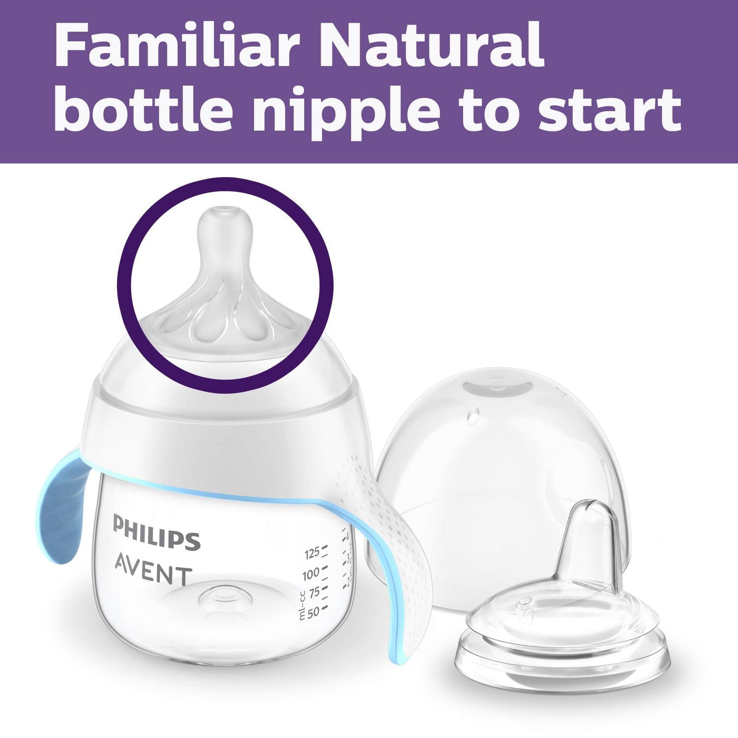 Philips Avent Natural Trainer Sippy Cup with Natural Response Nipple and Soft Spout, Clear, 5oz, 1 pack, SCF263/01