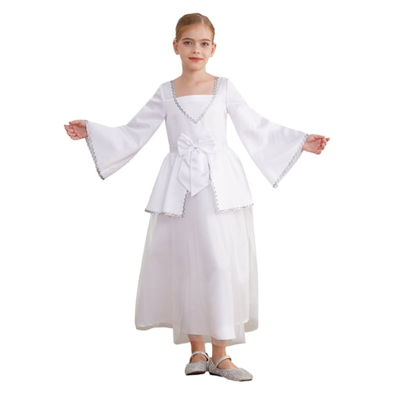 Aislor Kids Girls Long Sleeve Mesh Dress Evening Pageant Wedding Party Dress Ball Gown White 6