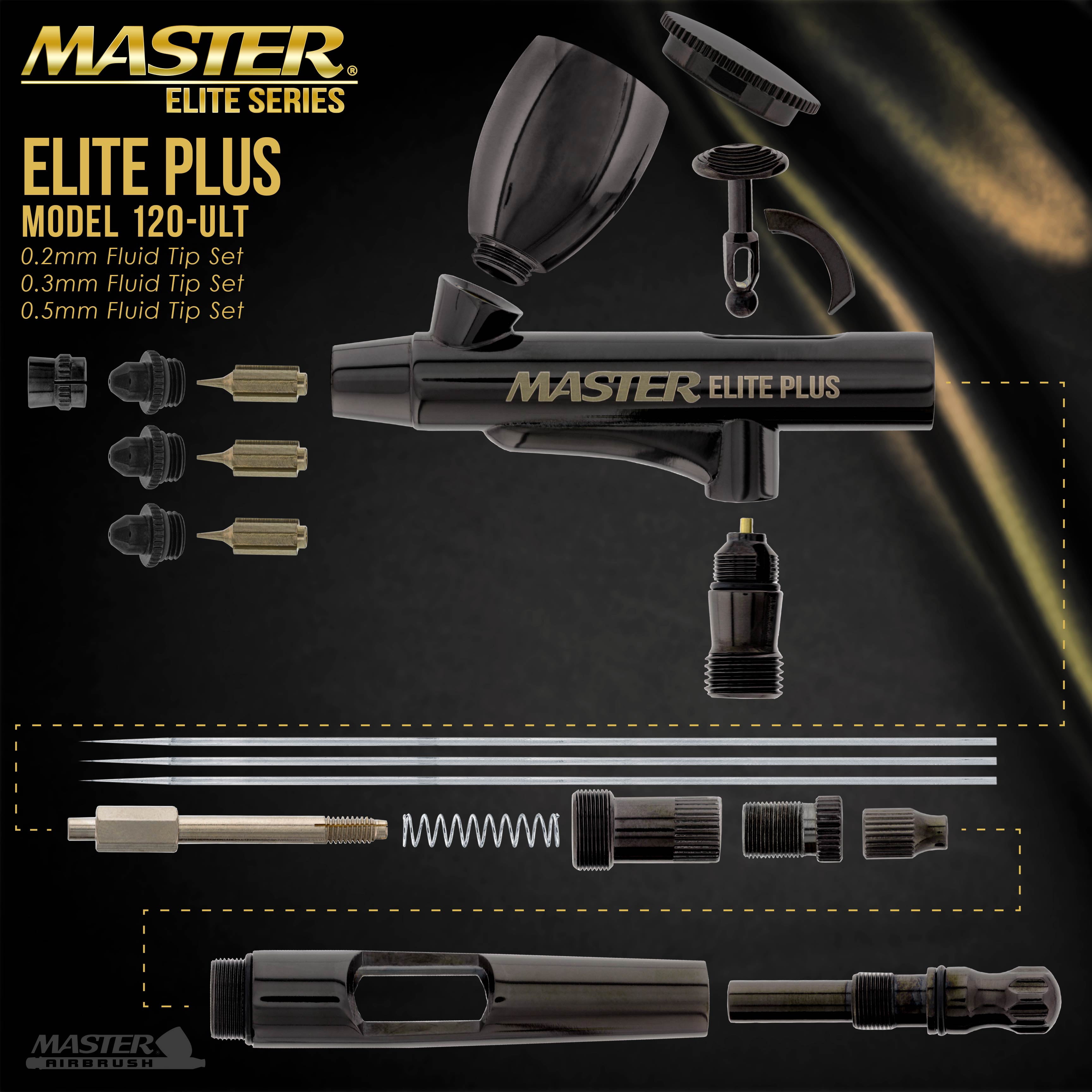 Master Airbrush Cool Runner II Dual Fan Air Compressor System Kit with Master Elite Plus Ultimate Airbrush Set with 3 Tips 0.2, 0.3 and 0.5 mm, Case, Dual-Action, 2 Cups Hose Holder, Filter - Hobby