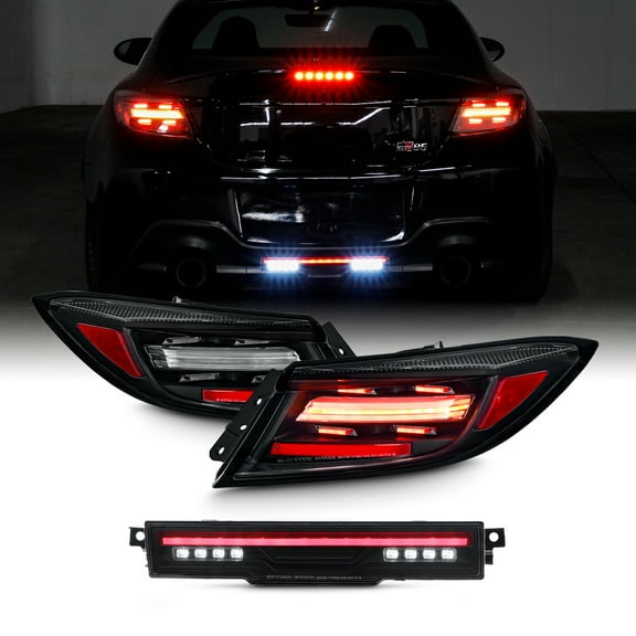 AKKON- Fit 2022-2024 Toyota GR86/ Subaru BRZ Tail Lights Sequential LED Turn Signal Light w/ Greeting Light Rear Center Bumper Fog Lamp Black