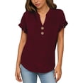 thumbnail image 5 of Hurxie Womens Puff Short Sleeve Sweater Tops Ruffle Henley Neck Spring Summer Pullover Dressy Casual Knit Shirts Red,2XL, 5 of 7
