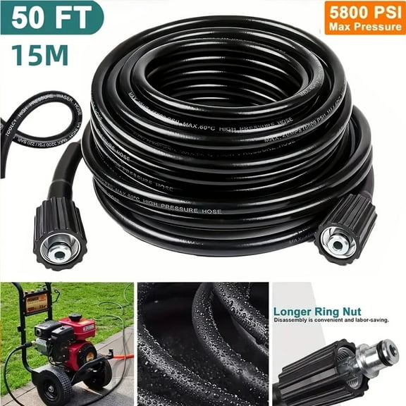 High Pressure Washer Hose 50FT M22 Brass Fitting Power Washer Hose Replacement Extension Tube for Car, Motorcycle, Driveway & Garden Cleaning, Pressure Washer Accessories