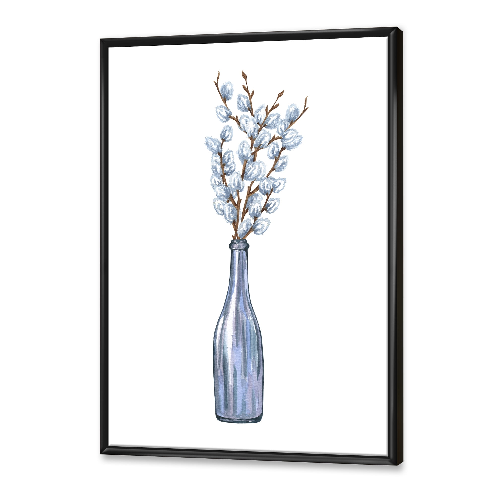 Designart 'Bunch of White Pussy Willow Twigs II' Farmhouse Framed Canvas Wall Art Print