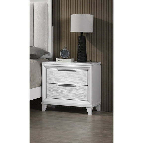Contemporary White 2-Drawer Nightstand, Textured Finish Wooden Bedside Table with Storage, Modern Bedroom Furniture, Compact End Table with Smooth Glide Drawers