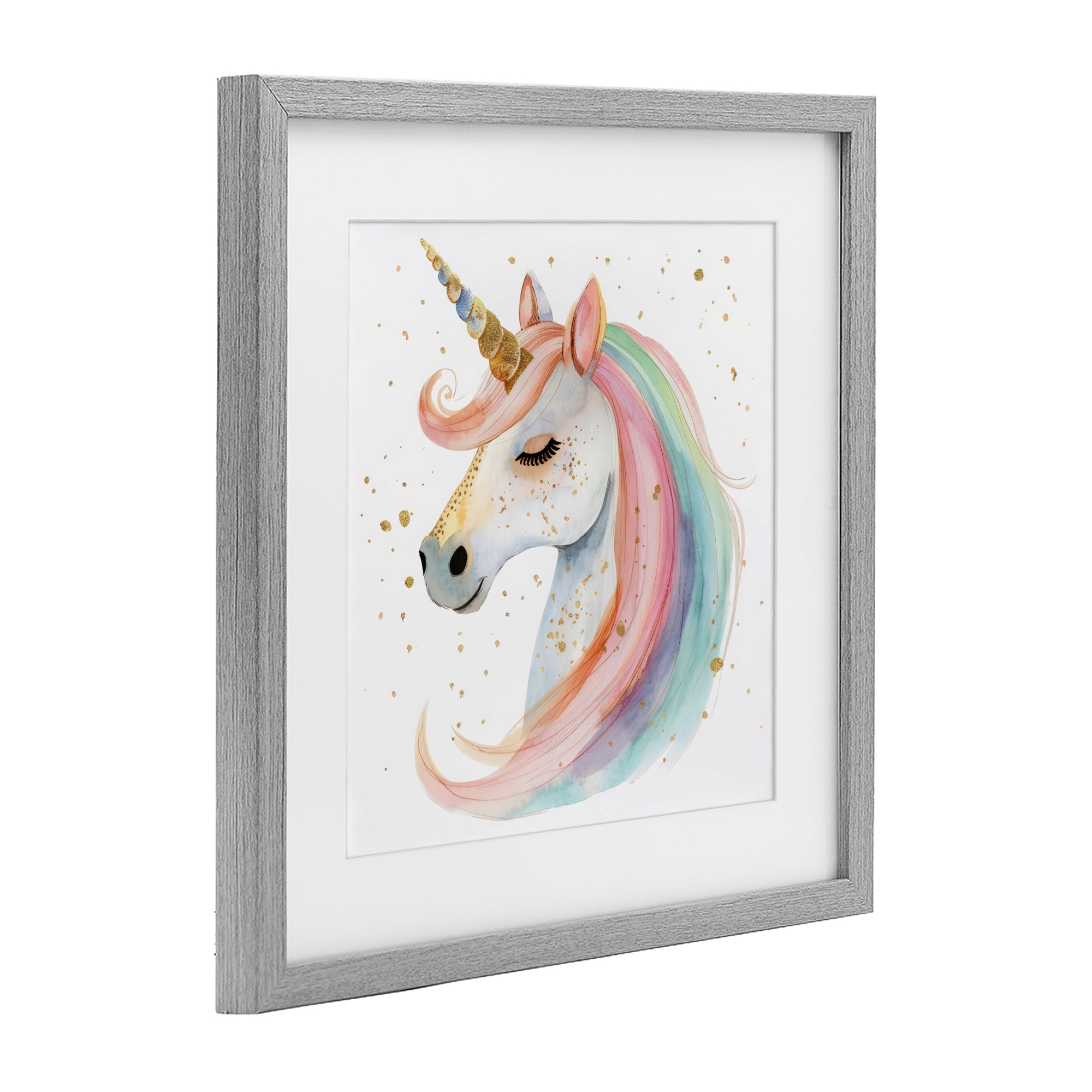Stupell Industries Gold Speckled Pastel Unicorn Gray Framed Print Under Glass, design by Creative Studio