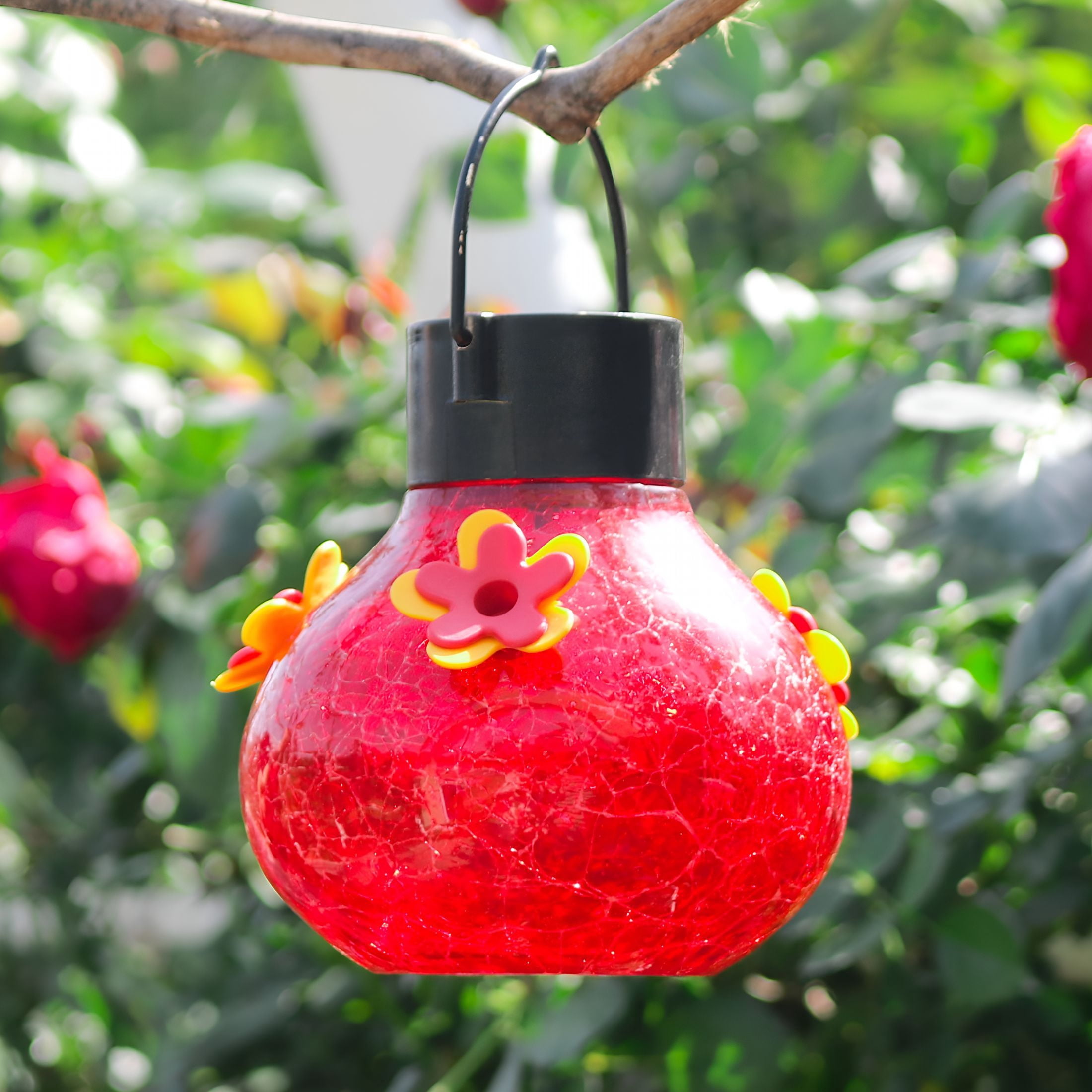 ACDANC Solar Hummingbird Feeder with LED Lights, Automatic Bird Glass Feeder, Outdoor Garden Patio Decor, Bird Attractor at Night, Easy to Hang Clean, 6.5x3.94 Inch, Multicolor