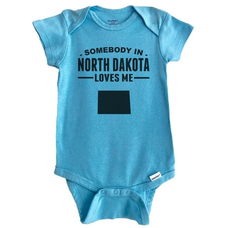 

Somebody In North Dakota Loves Me Baby Bodysuit - North Dakota Baby Bodysuit (Blue) 0-3 Months