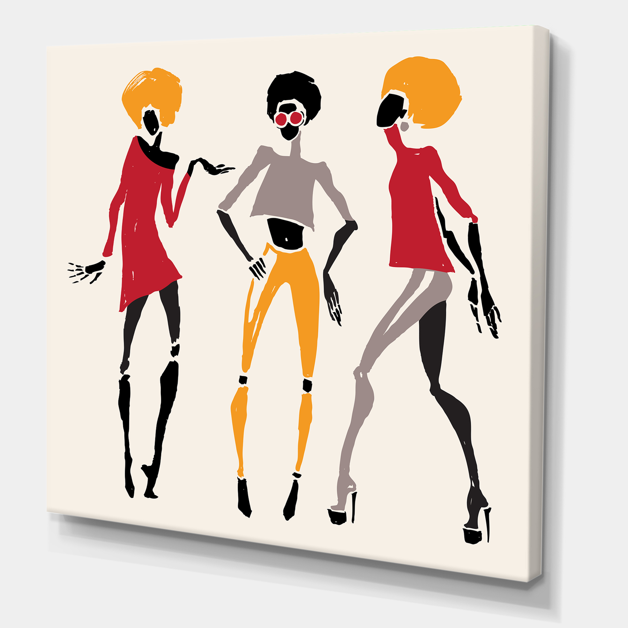 Designart ' African American Women Silhouettes Red and Yellow I ' Modern Canvas Wall Art Print