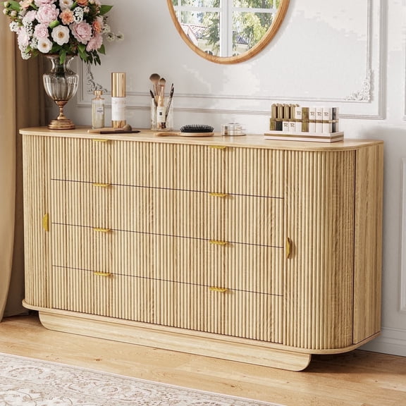 63'' Wide FOUHIU Fluted 8-Drawer Dresser – Modern Wooden Storage for Bedroom, Living Room, Hallway