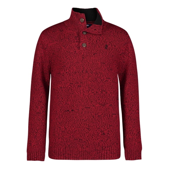 Suéter IZOD para niño con cierre de un cuarto, rojo jaspeado, talla 14-16