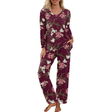 

Frontwalk Long Sleeve Pajamas For Women Sleep PJ Set Nightshirt Comfy Outfits Vintage Floral Soft Loungewear Set Size S-3XL