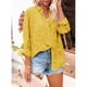 thumbnail image 3 of Blusa elegante de encaje amarillo con mangas largas, cuello con muescas, botonadura sencilla y corte holgado para el trabajo, 3 of 7