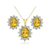 Gem Stone King 2.50 Ct Oval Yellow Citrine 18K Yellow Gold Plated Silver Pendant Earrings Set