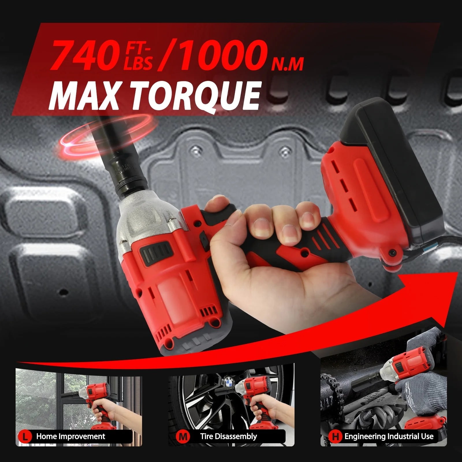 Cordless Impact Wrench, Max Torque 350 Ft-lbs, 1/2 inch Brushless Impact Gun, High Efficiency Brushless Motor with Fast Charger and 2 Battery