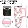 thumbnail image 2 of 40oz Coquette Pink Bow Tumbler with Handle Lid and Straw Watercolor Floral Bowknot Tumbler Pink White Flower Stainless Steel Cup for Women Friend Holiday Birthday Travel, 2 of 6