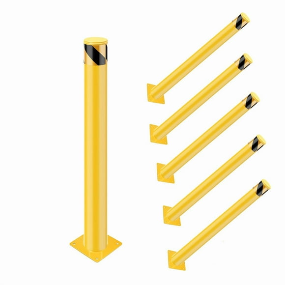 Bornes de Sécurité 24/30/36/42/48 Po-Jaune Tuyau en Acier Bornes, Barrière de Stationnement pour Garage, Entrepôt, Zones d'Activités-2/4/6/8 Packs Disponibles en Diamètre 4.5 Pouces