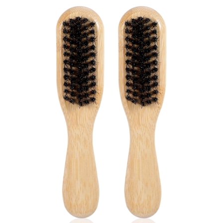 OPALESQUE 2 Pcs Mini Boar Bristle Hair Brush, Travel Boar Bristle Hair Brush Anti Frizz Edge Control for All Hair Types, Gentle Scalp Massage, Natural Bristles