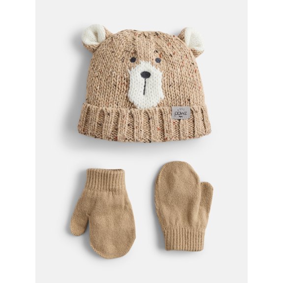 Pawz Infants' Bear Face Beanie Hat and Mittens Set, 3-Piece, One Size