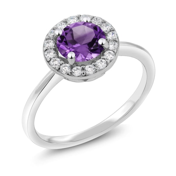 Gem Stone King 925 Sterling Silver Engagement Ring Amethyst and Moissanite (1.44 Cttw) (Size 8)
