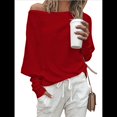 thumbnail image 1 of Suéter de Otoño para Mujer, Informal, de Larga Tipo Murciélago, Holgado, con Hombros Descubiertos, de Punto. Vino Tinto XXL, 1 of 9