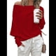 thumbnail image 1 of Suéter de Otoño para Mujer, Informal, de Larga Tipo Murciélago, Holgado, con Hombros Descubiertos, de Punto. Vino Tinto XXL, 1 of 9
