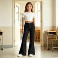 thumbnail image 6 of Ticikt Girls Solid Color Flared Pants, High Waist Double Pockets Stretch Bootcut Trousers Casual Kids Bell Bottom Daily Pants,Black, 6 of 7