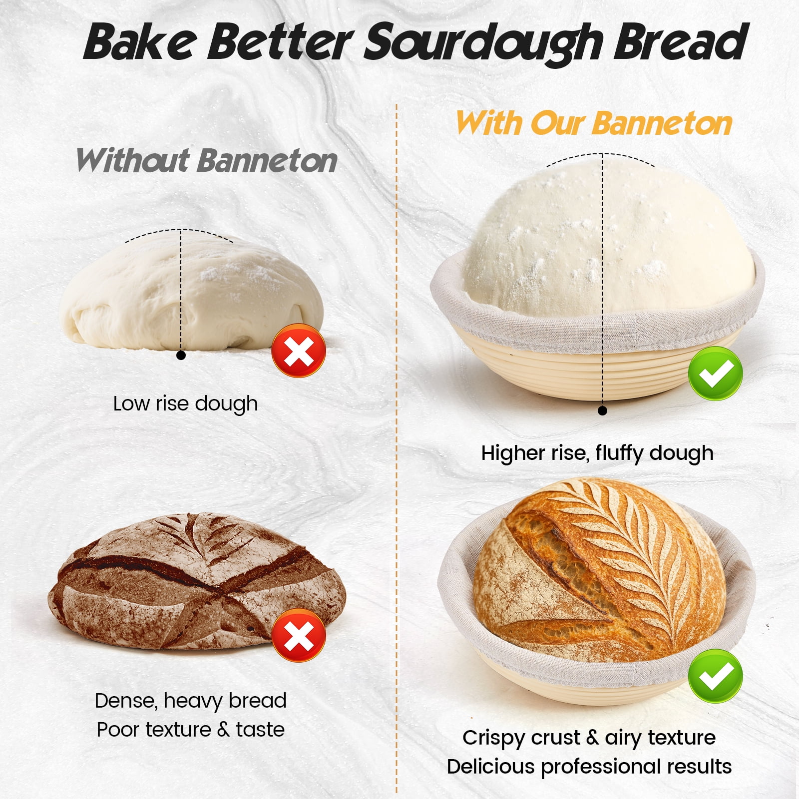 Banneton Bread Proofing Basket Set,10 Inch Round & 9 Oval Sourdough Bread Baking Supplies With Linen Liner - Sourdough Starter Kit