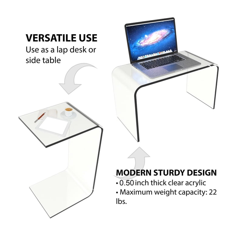 Acrylic Lap Desk & Side Table - 24x14x12 Inch Clear Multipurpose Table For Living Room, Bedroom, Office