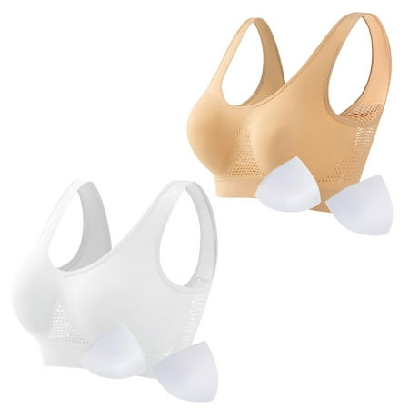HCURIBAD Wireless Bras  Clearance! 2 Pack Women Seamless Sports Bra Breathable Wireless Up Bra with Pads Yoga Running Fitness Bralettes  Push up Bra Backless Bra Bras for Women Beige S