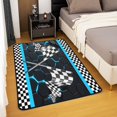 thumbnail image 3 of Erosebridal 5x7 Non Slip Rug for Boys,Teal Neon Lights Honeycomb Area Rug,Black White Racing Car Flag Non Slip Rug,Geometric Hexagon Beehive Plaid Grid Indoor Floor Mat Extreme Sports Theme, 3 of 6