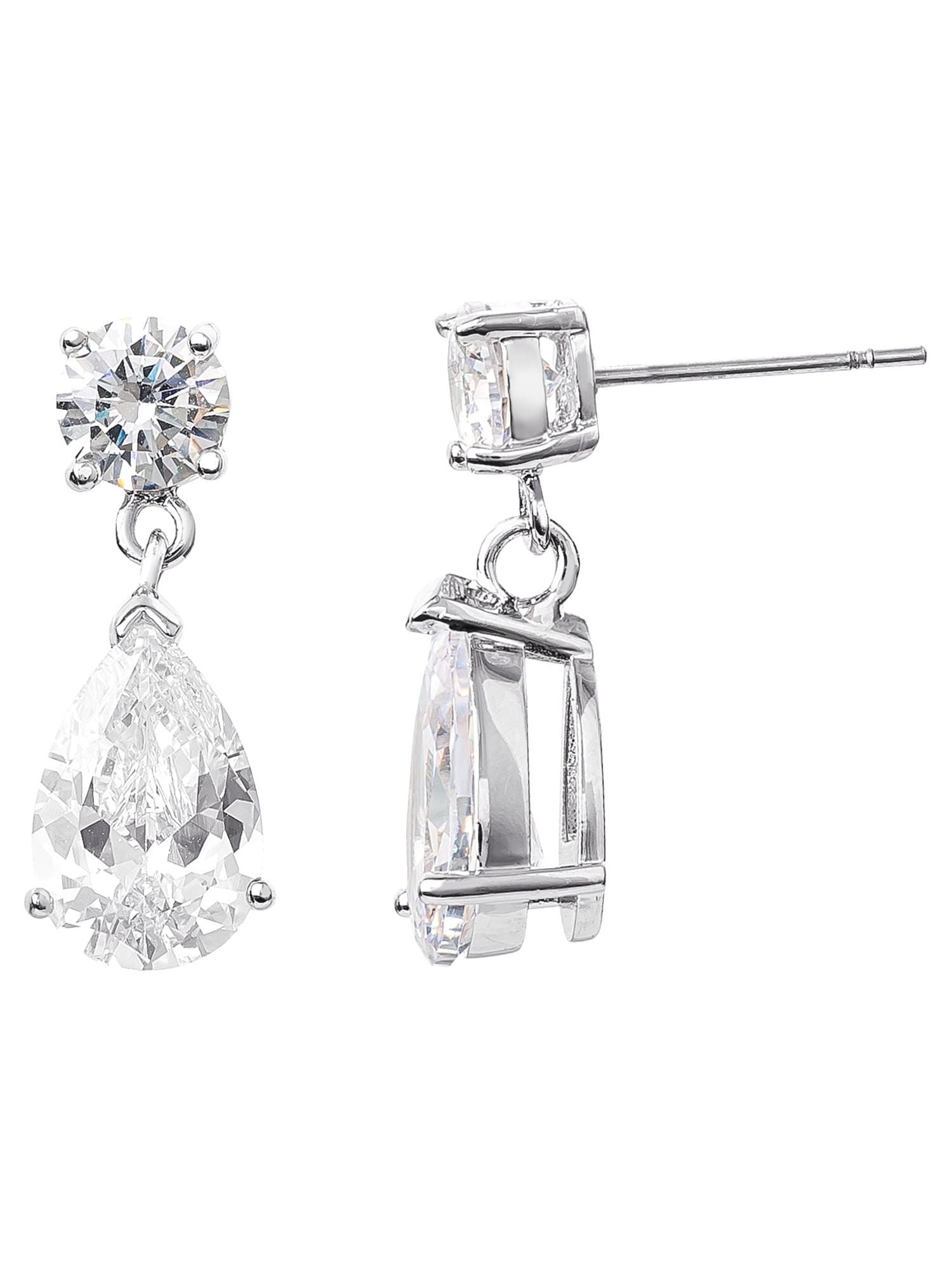 Believe by Brilliance Women's Sterling Silver and Cubic Zirconia Double Stone Pear Drop Earrings