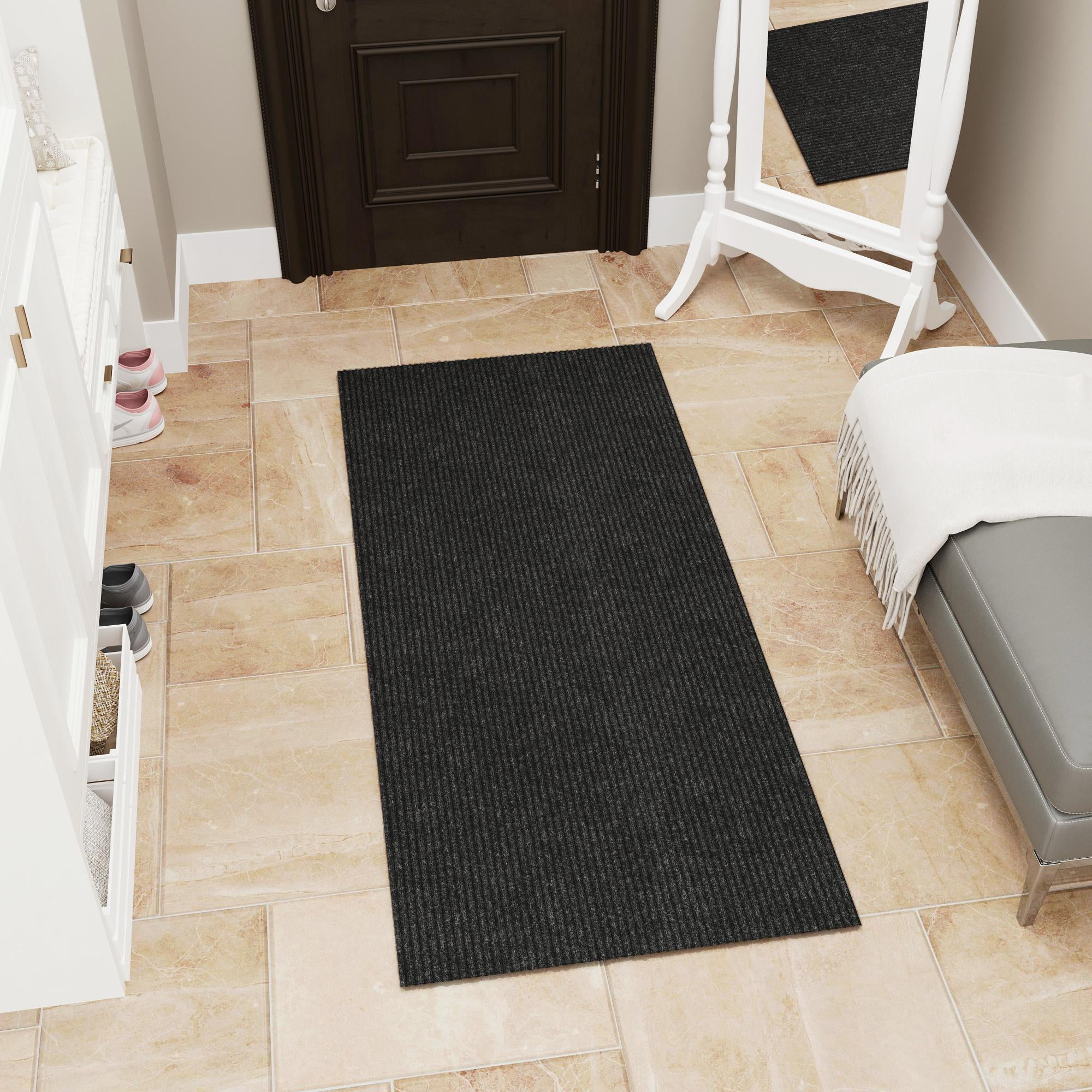 Sweet Home Stores Custom Size Waterproof Non-Slip Rubberback 3x4 Indoor/Outdoor Utility Area Rug, 2'7" x 4', Black