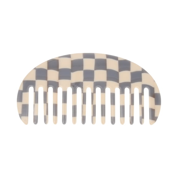 Unique Bargains 1 Pc Semicircle Retro Checkerboard Hair Comb Gray White Acetate Sheet