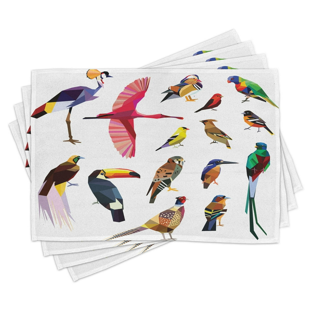 Birds Placemats Set of 4 Colored Collection Bird Set with Poly Design