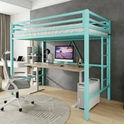 Amolife Twin Size Heavy Duty Metal Loft Bed with Removable Ladder & Full-Length Guardrail, Apple Green