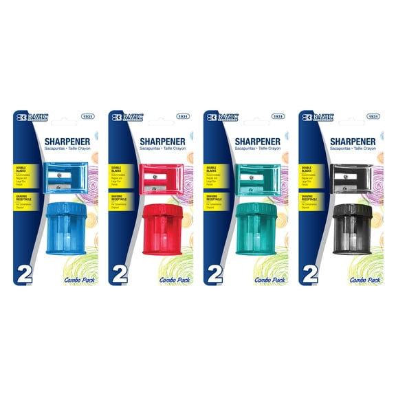 BAZIC Pencil Sharpener Manual, Single   Dual Holes Compact Colored Sharpeners (2/Pack), 4-Pack