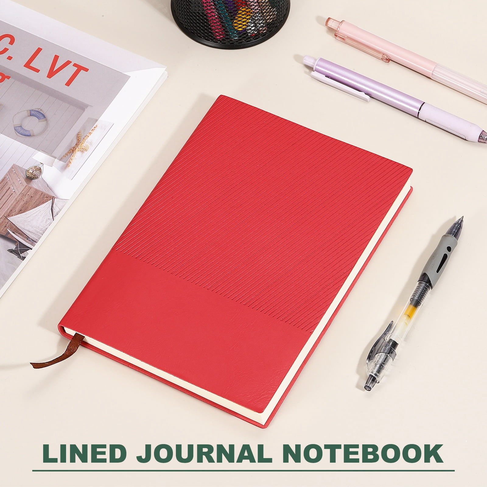 Uxcell Lined Journal Notebook 8.3" x 5.7", 2 Pcs A5 98 Pages Journaling Notebooks 80 GSM Thick Paper, Pu Leather Daily Journal Book Ribbed Texture, Red