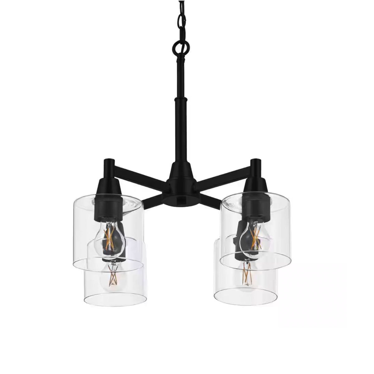 Ceybo 4-Light Black Reversible Chandelier with Clear Glass Shades – Adjustable Hanging Fixture for Dining Room or Entryway