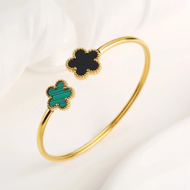 Classic luxury hot sale five-leaf flower stainless steel open bangle Lucky grass bangle Girl Girl anniversary wedding jewelry Cl