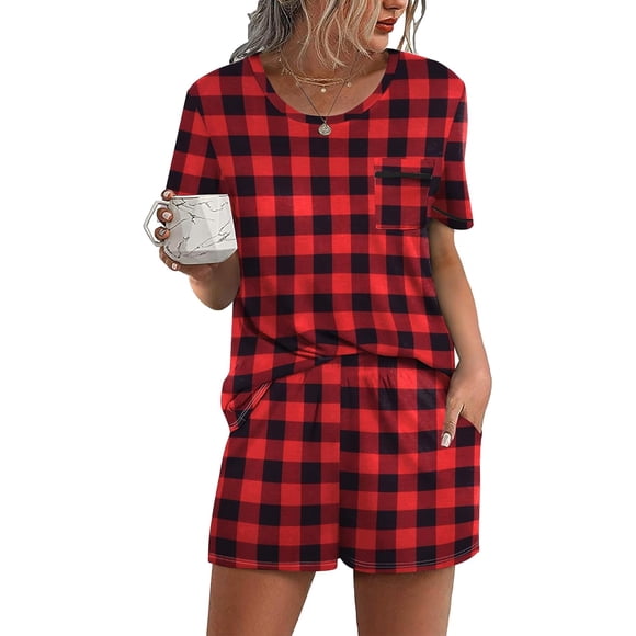 Ekouaer Women's Pajamas Sets Shorts 2 Piece Short Sleeve Lounge Sets Sleepwear Soft Pjs with Pockets