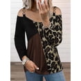 thumbnail image 2 of Gvmfive Women Scoop Neck Cold Shoulder Chain Strap Shirt Casual Loose Leopard Patchwork Blouse, 2 of 4
