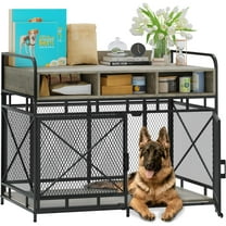 LEMBERI Dog Crate Furniture Large Breed,Wodeen Large Dog Kennel Indoor End Table,Heavy Duty Dog Crate,Decorative Pet Crate Dog Cage (Gray)