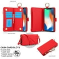 thumbnail image 3 of Allytechgroup Wallet Case for iPhone XS/X, RFID Blocking Multiple Cards Holder Zipper Pocket Hand Strap Shockproof Stand Phone Case with Crossbody Lanyard for Women Girls, Red, 3 of 7